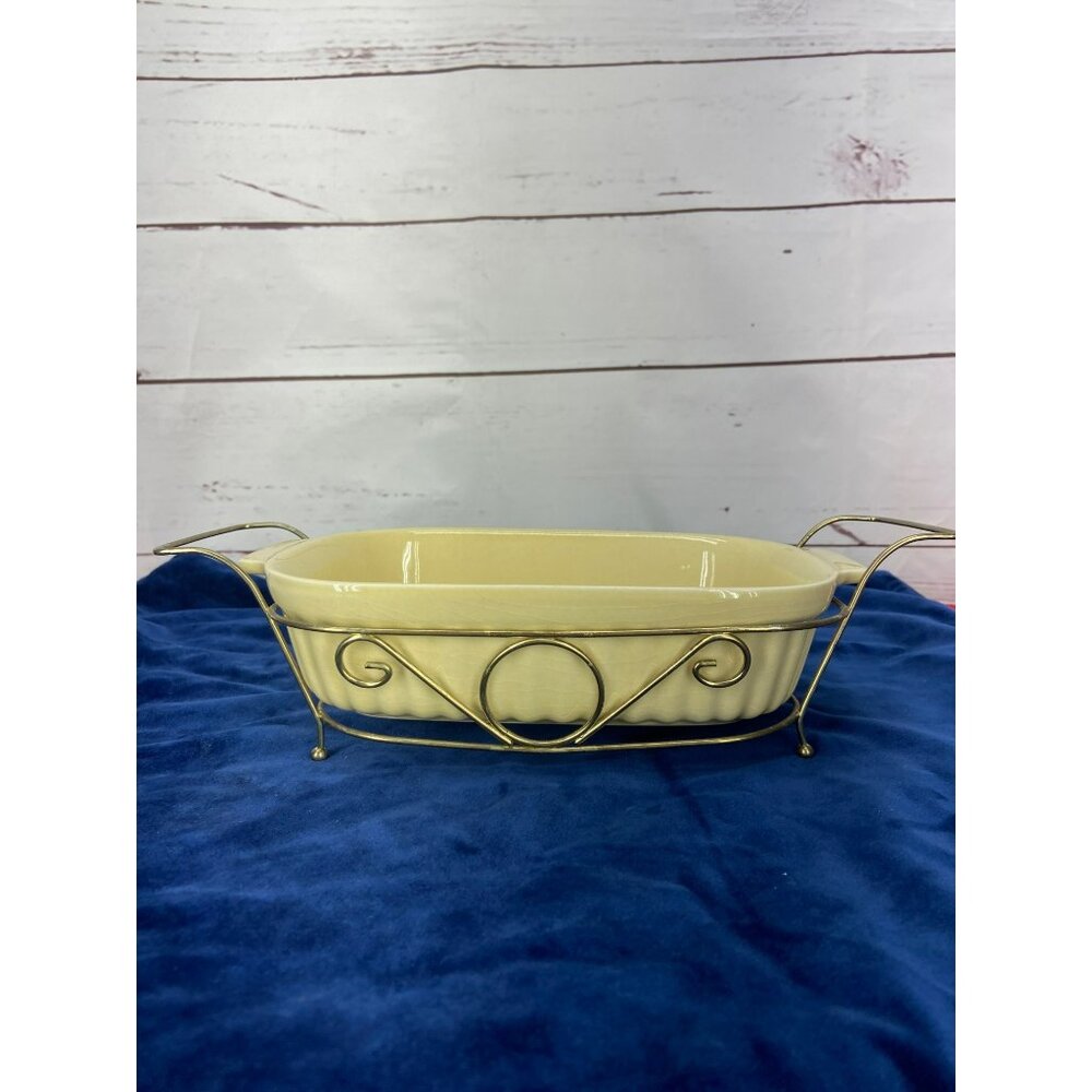 Vintage 1983 Pfaltzgraff Ceramic Casserole Dish with Metal Rack